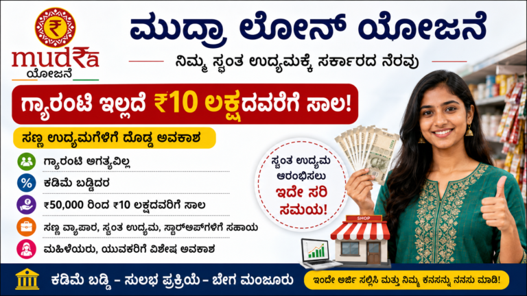 ಮುದ್ರಾ ಲೋನ್ ಯೋಜನೆ 2026: ಗ್ಯಾರಂಟಿ ಇಲ್ಲದೆ ₹10 ಲಕ್ಷವರೆಗೆ ಸಾಲ! ಯಾರು ಅರ್ಹರು? ಹೇಗೆ ಅರ್ಜಿ ಸಲ್ಲಿಸಬೇಕು? ಸಂಪೂರ್ಣ ಮಾಹಿತಿ
