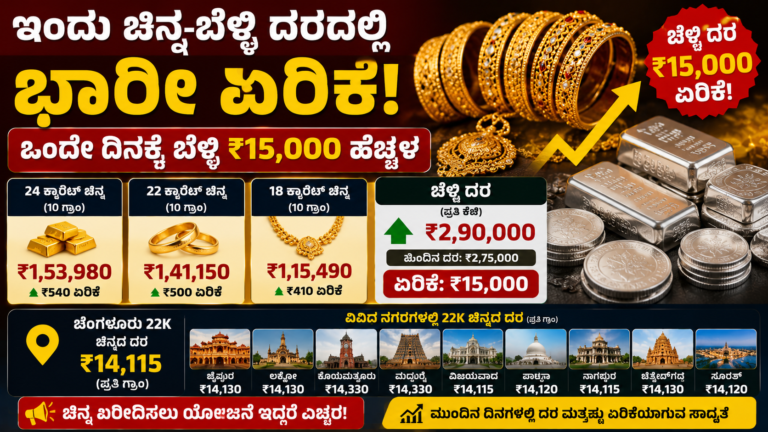 ಒಂದೇ ದಿನಕ್ಕೆ ಚಿನ್ನ-ಬೆಳ್ಳಿ ದರ ಭಾರೀ ಏರಿಕೆ!