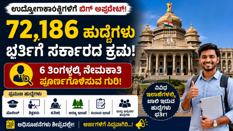 ಕರ್ನಾಟಕ ಸರ್ಕಾರಿ ಹುದ್ದೆಗಳ ನೇಮಕಾತಿ 2026: 6 ತಿಂಗಳಲ್ಲಿ 72,186 ಹುದ್ದೆ ಭರ್ತಿ!